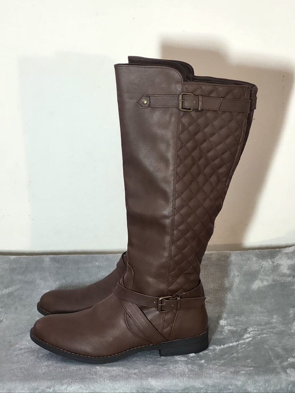 Jeossy 950 Knee-High Quilted Riding Boots with Buckle Size:10 Color:Brown